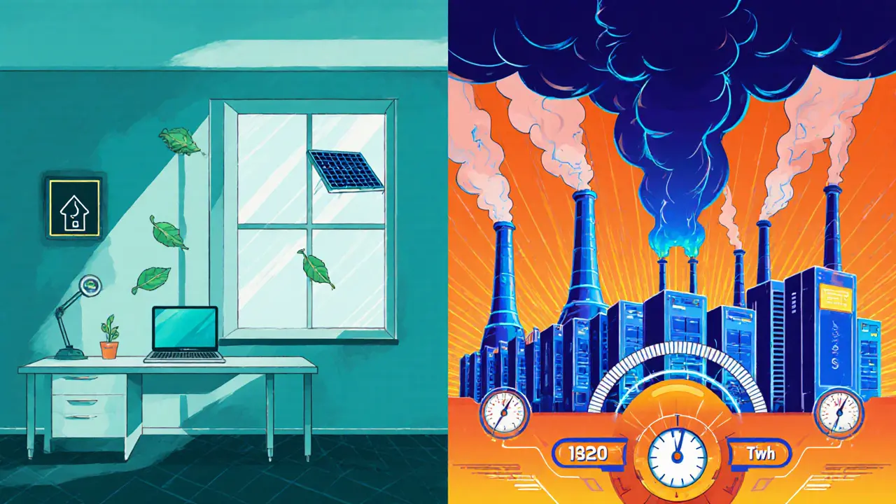 Home validator with low energy contrasted with industrial ASIC farm using high power.