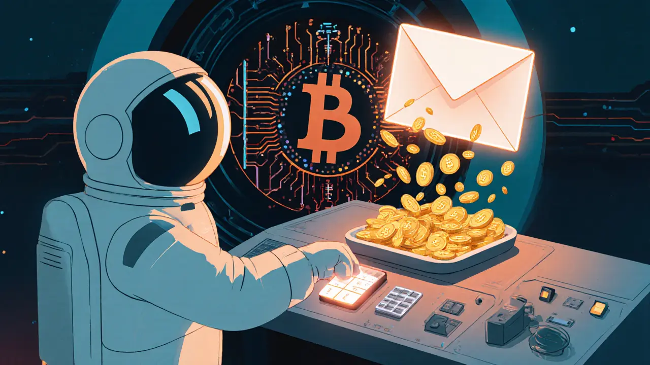 Security console with astronaut pressing 2FA keypad and USDT rewards coins floating.