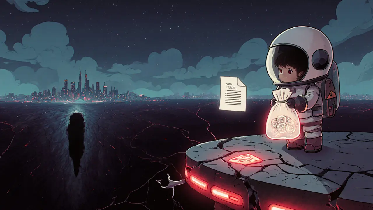 Shaky platform with red warning lights and a ghostly missing audit symbol.