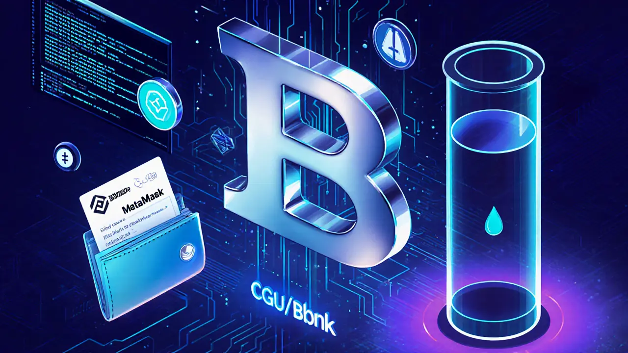 Technical diagram of CGU on Binance Smart Chain with wallet and thin liquidity pool.