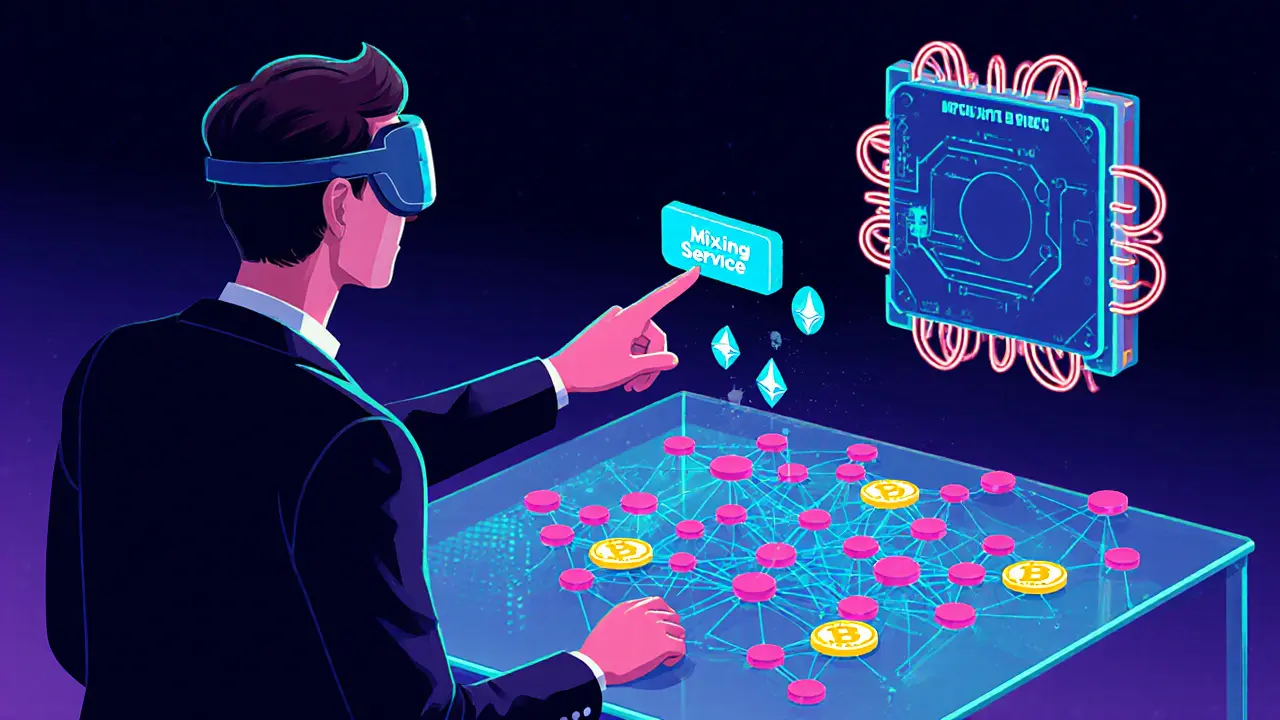 Analyst using a floating interface to visualize and automate a Helix mixing service investigation.