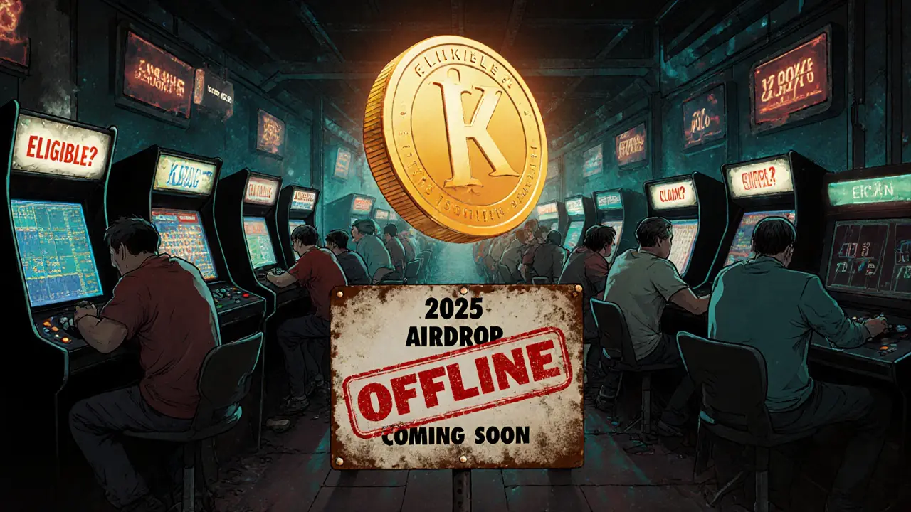 Gamers in a neon-lit arcade staring at cryptic PKR price screens with a faded &#039;CLAIM?&#039; sign.