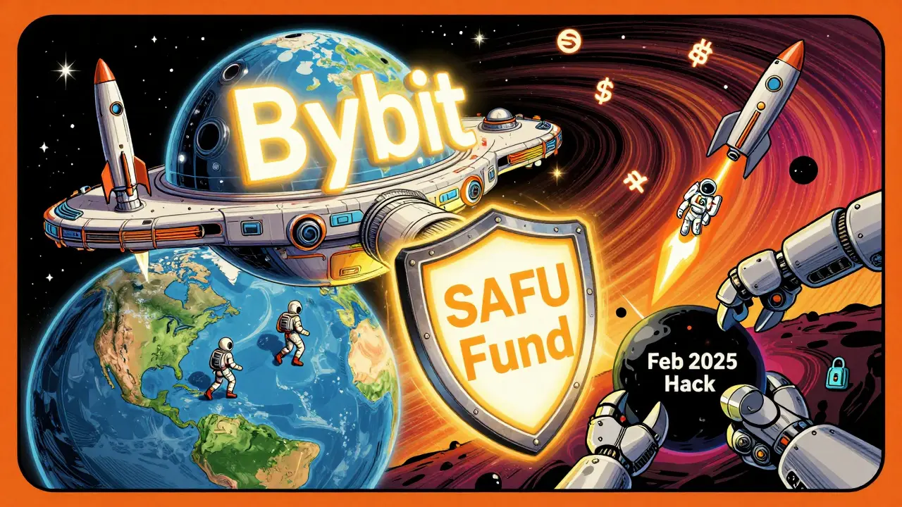 Bybit space station shielding Earth from a hack black hole with SAFU shield
