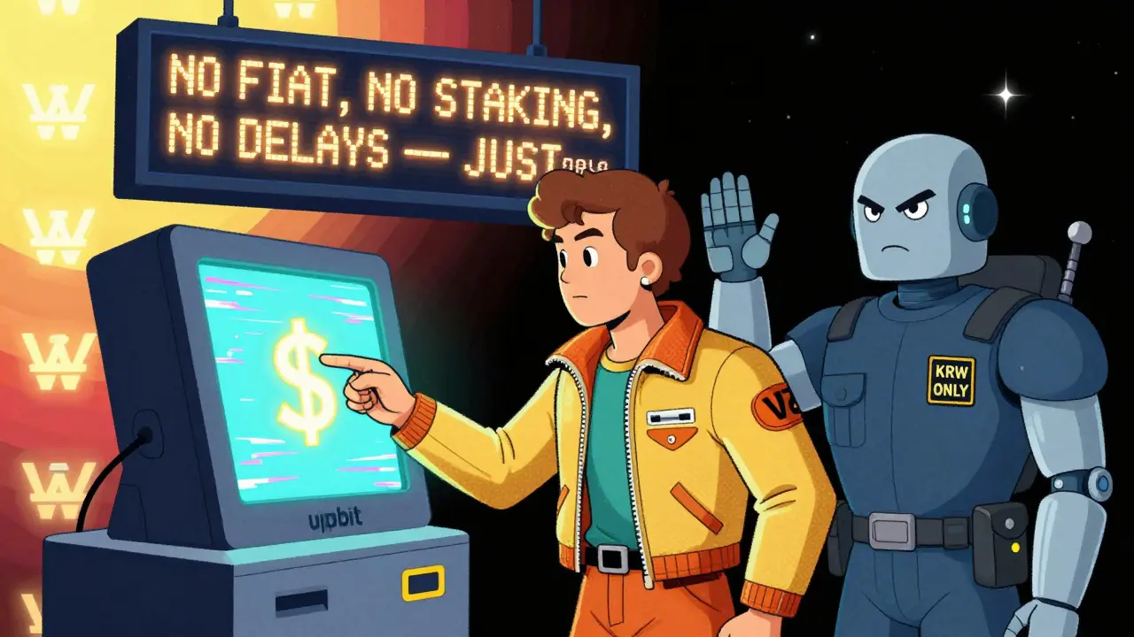 International trader blocked by robot guard from depositing fiat at Upbit terminal.