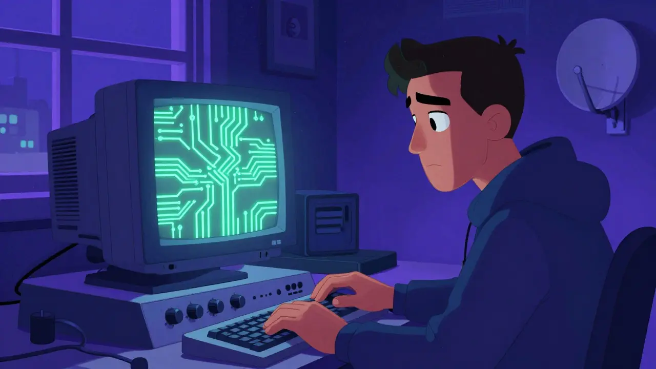 Secret crypto trading using vintage electronics in Tunisia.