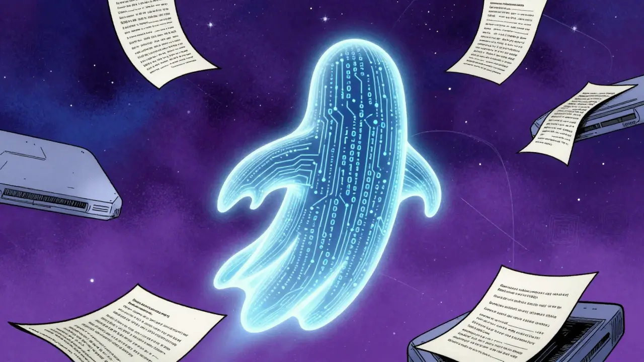 A translucent digital ghost representing a non-existent blockchain network in cosmic space.