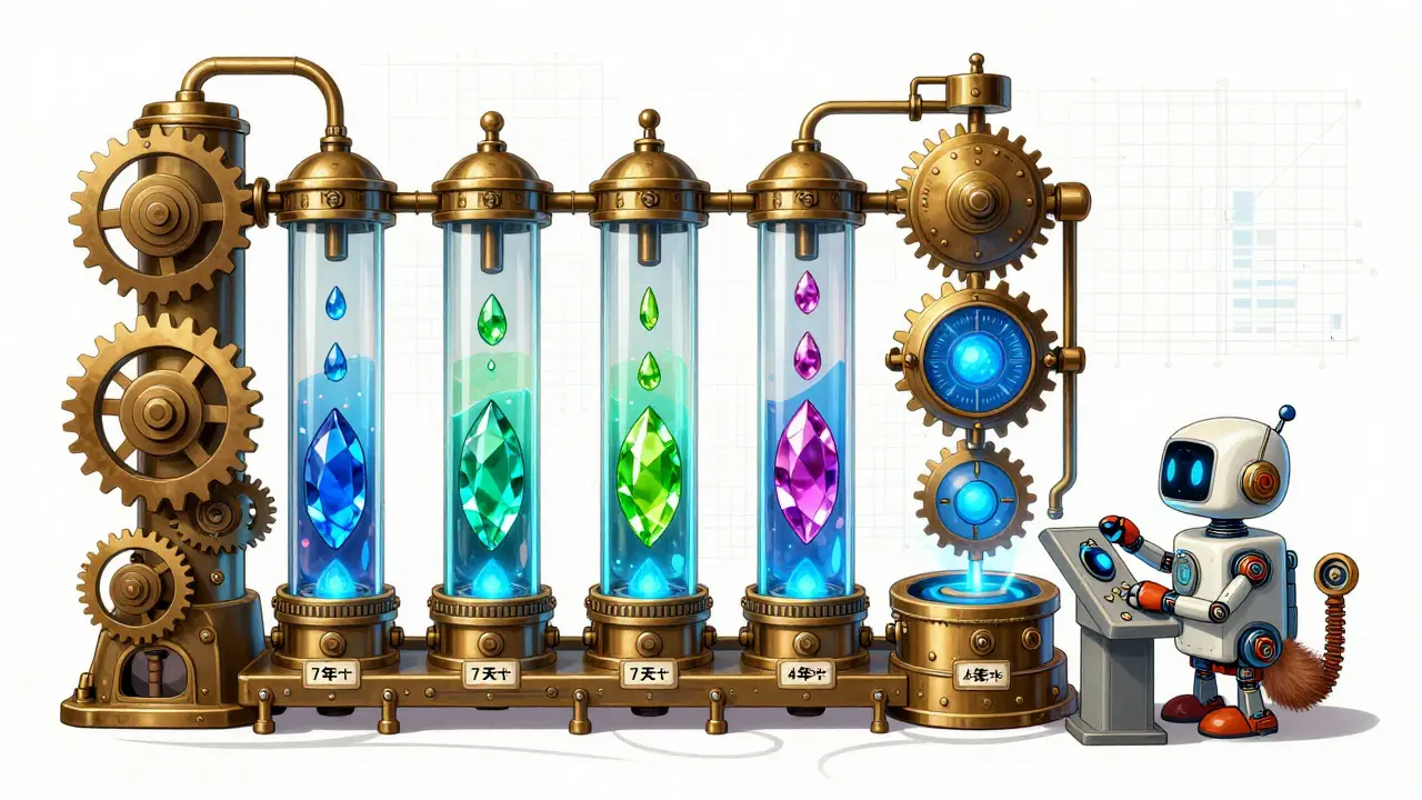 Steampunk machine visualizing token yield boosting mechanics