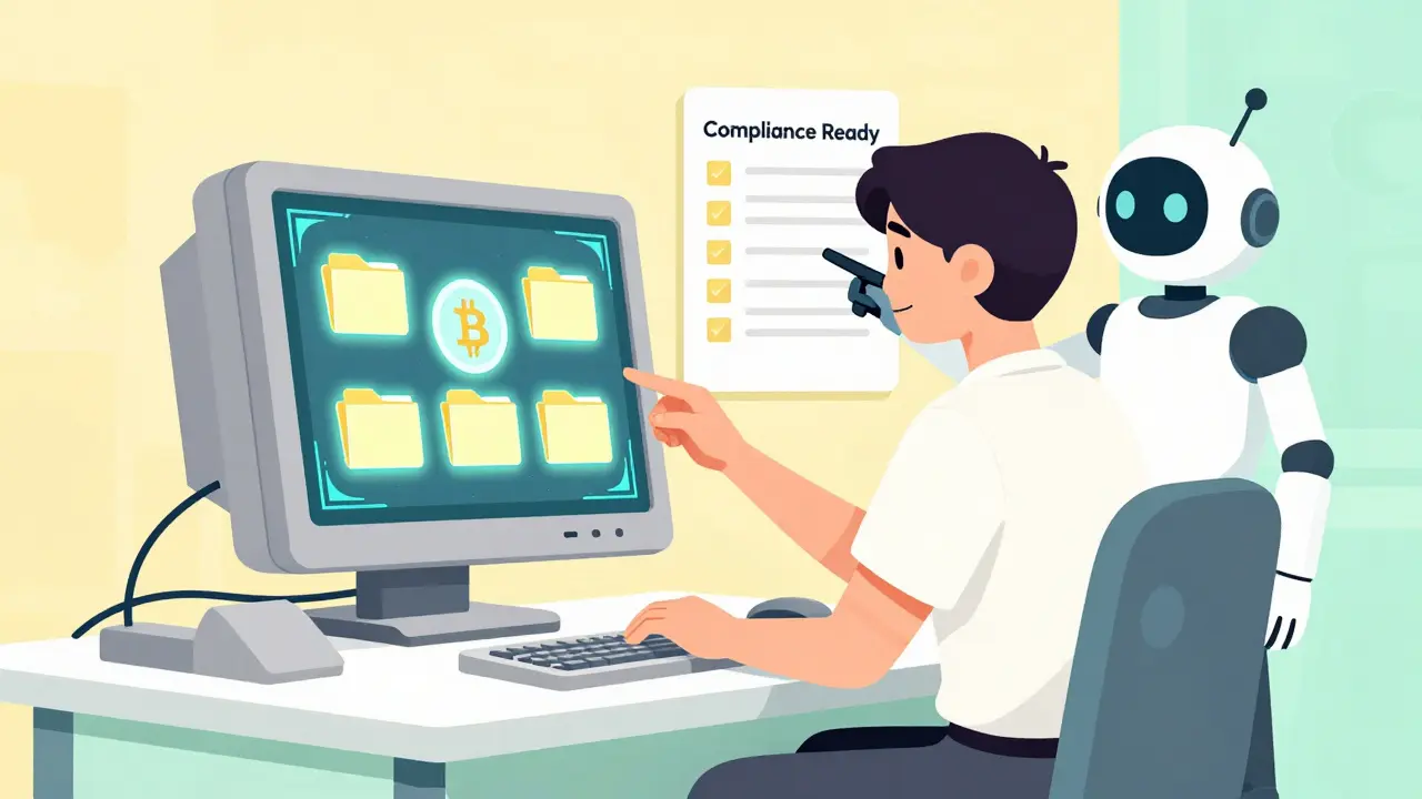 User organizing digital assets with AI assistant for tax compliance readiness