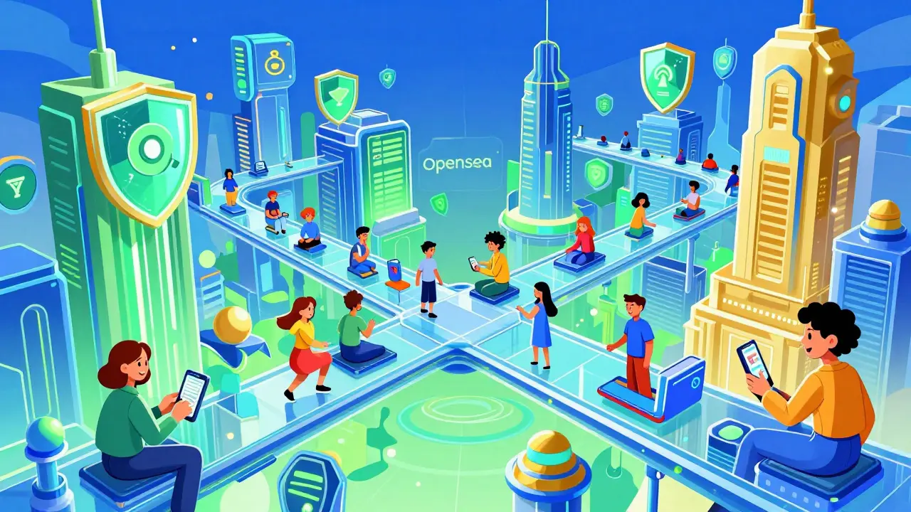 Vibrant futuristic city showing safe, secure crypto trading alternatives