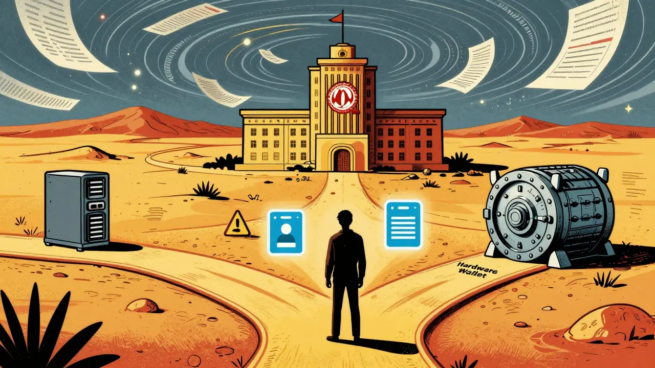 Figure navigating paths of tax regulation and secure hardware wallet storage