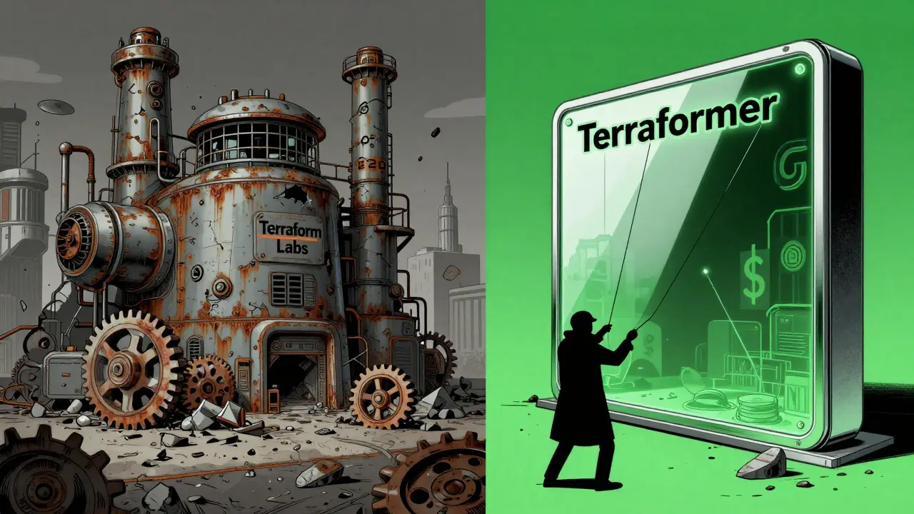 Illustration showing the difference between a collapsed lab and a fake exchange