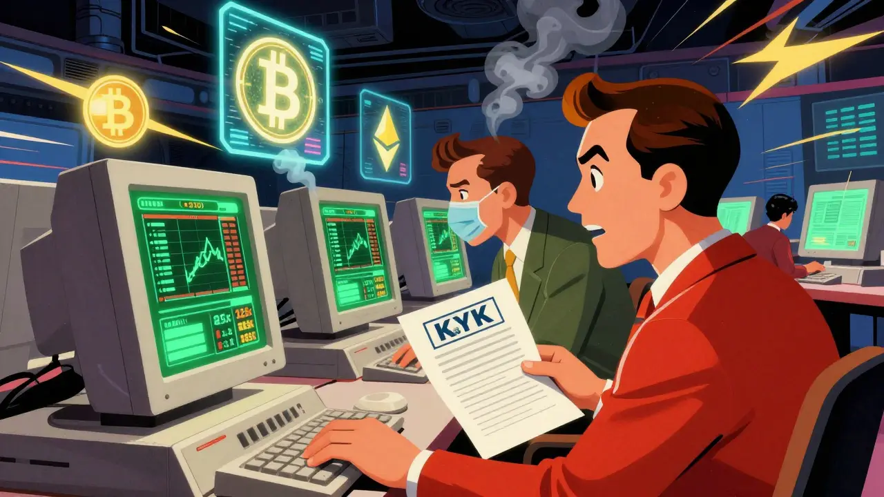 Retro illustration of anonymous traders using vintage computers