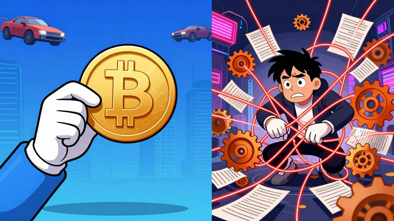 Split image showing calm asset owner vs stressed derivative trader