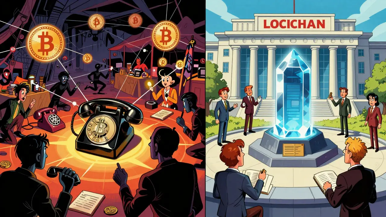 Split scene: dark P2P crypto trading vs bright government blockchain use