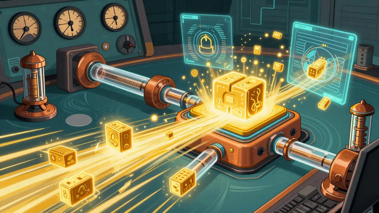 Fast-moving data streams in a retro-futuristic blockchain network