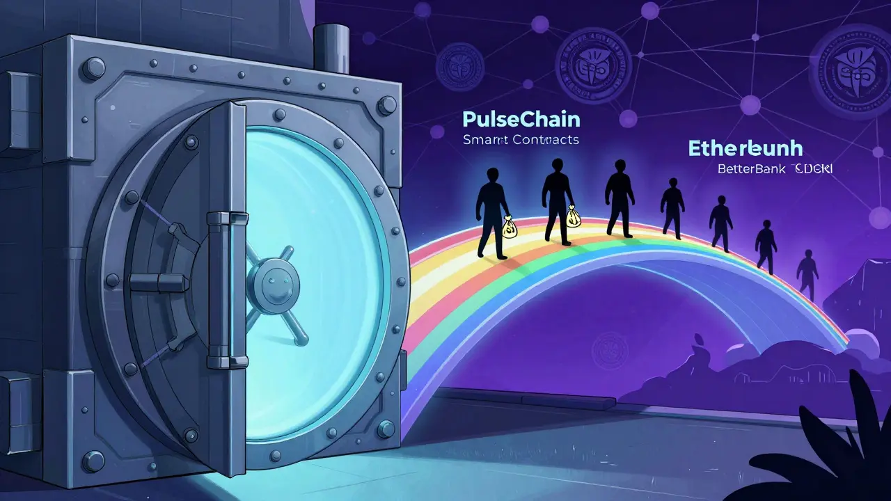 Illustration showing blockchain security risks and bridge vulnerabilities in DeFi