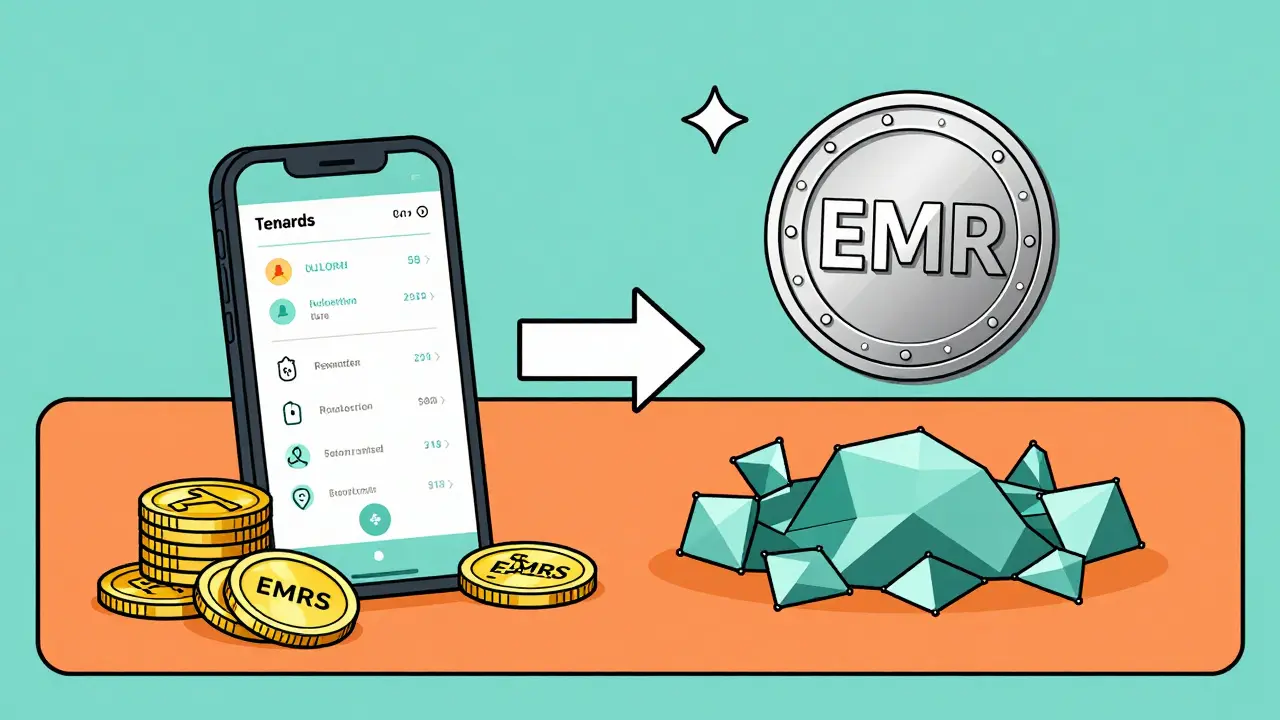 Illustration showing conversion of fitness points to crypto token
