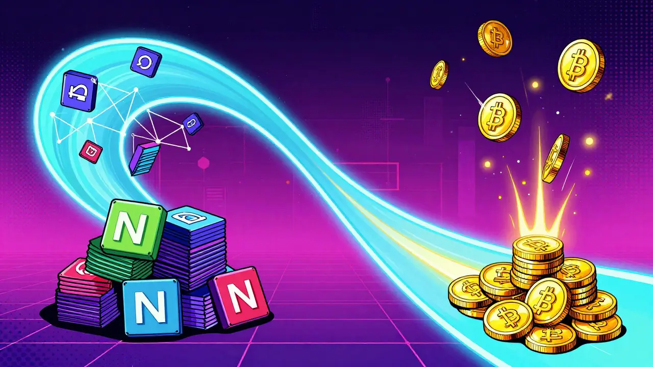 Neon bonding curve ribbon visualizing NFT supply and ETH price dynamics