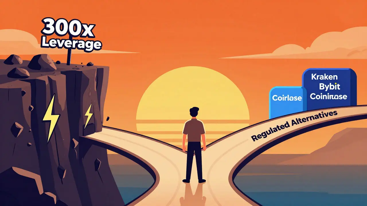 Trader choosing regulated exchanges over high-leverage risks