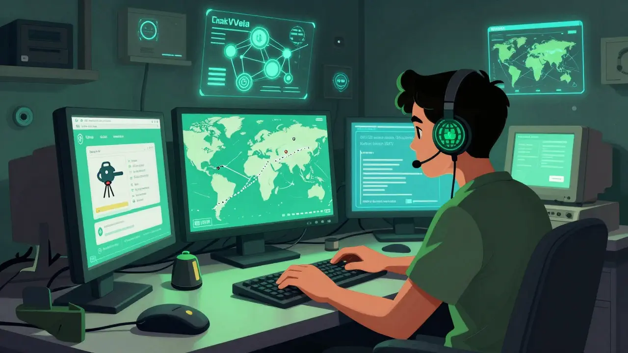 Illustration of a user accessing global crypto platforms via VPN and DeFi tools