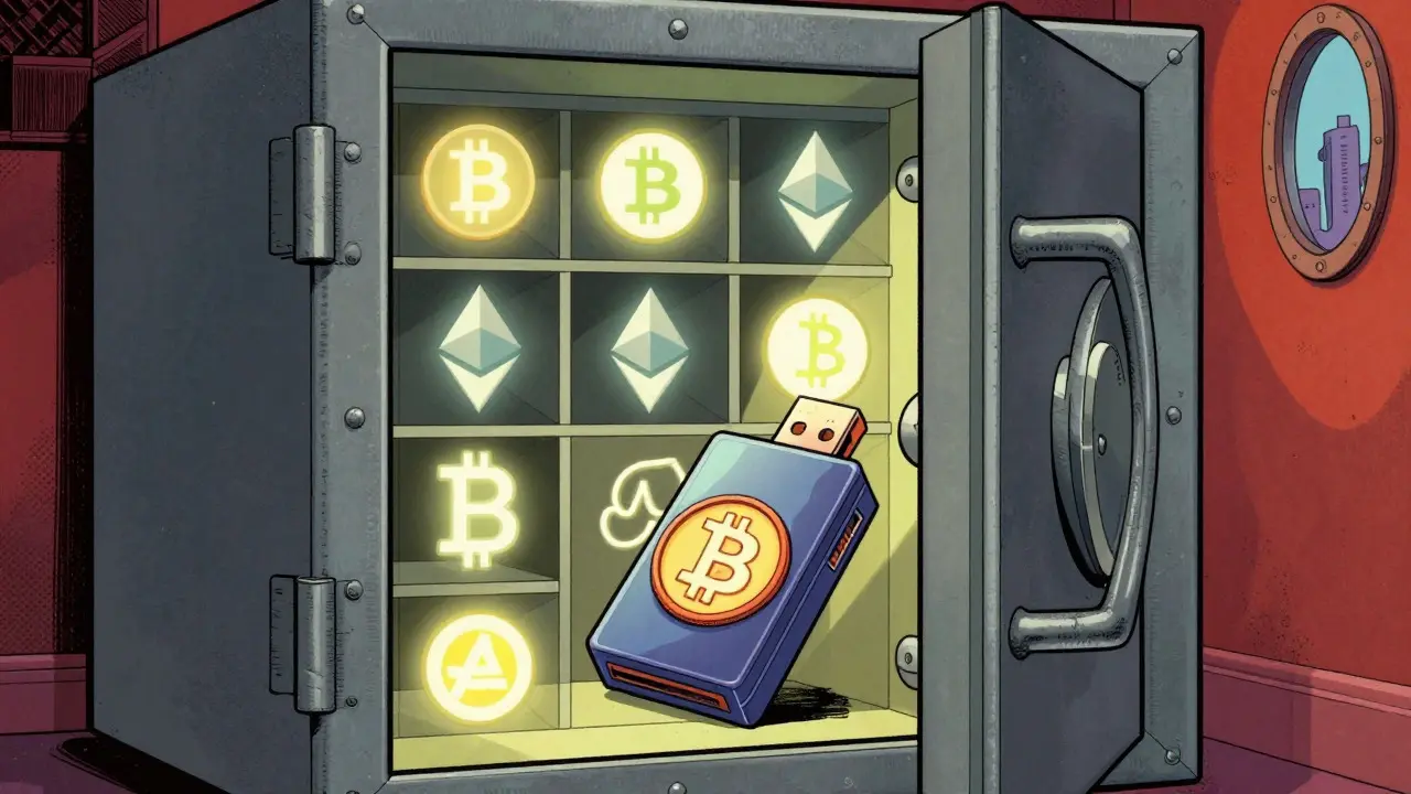 Secure vault with diversified crypto assets and hardware wallet