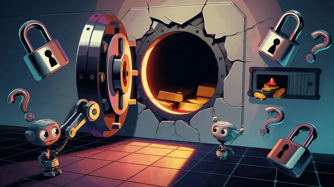 Empty digital vault revealing lack of reserves in retro art