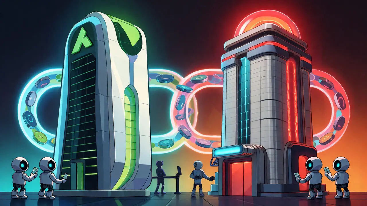 Exclusive bank-exchange partnerships shown as connected futuristic towers