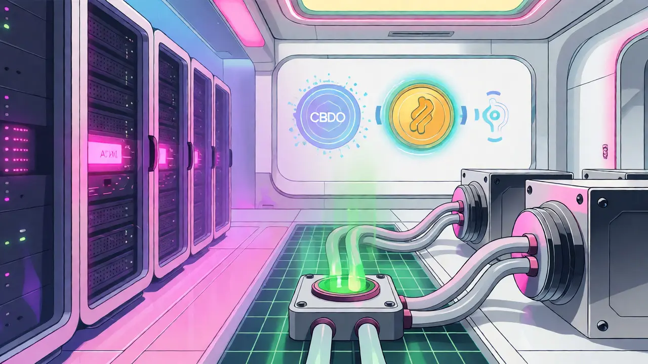 Illustration of AI servers and adaptive mining in a futuristic facility