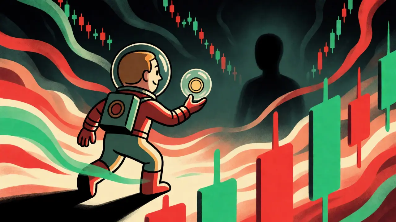 Investor protecting a crypto bubble in a storm of volatile market charts