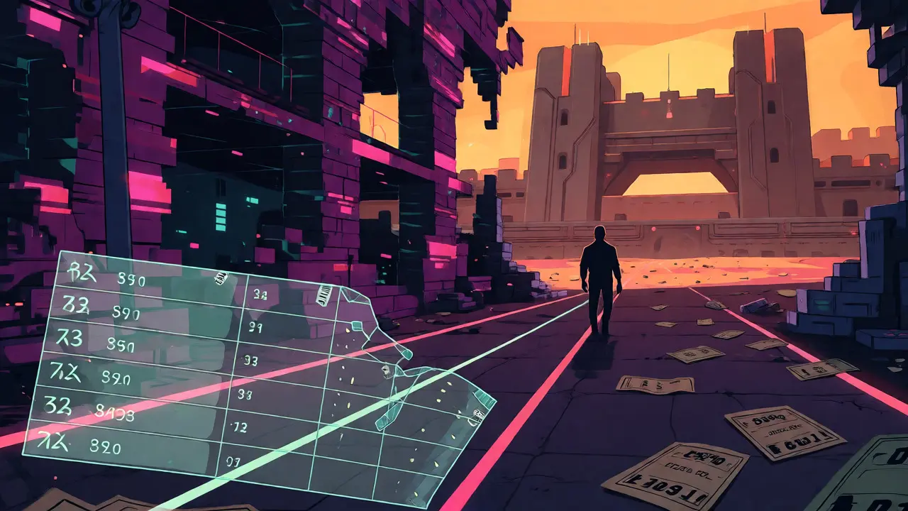 Trader leaving unstable exchange for secure fortress in retro style