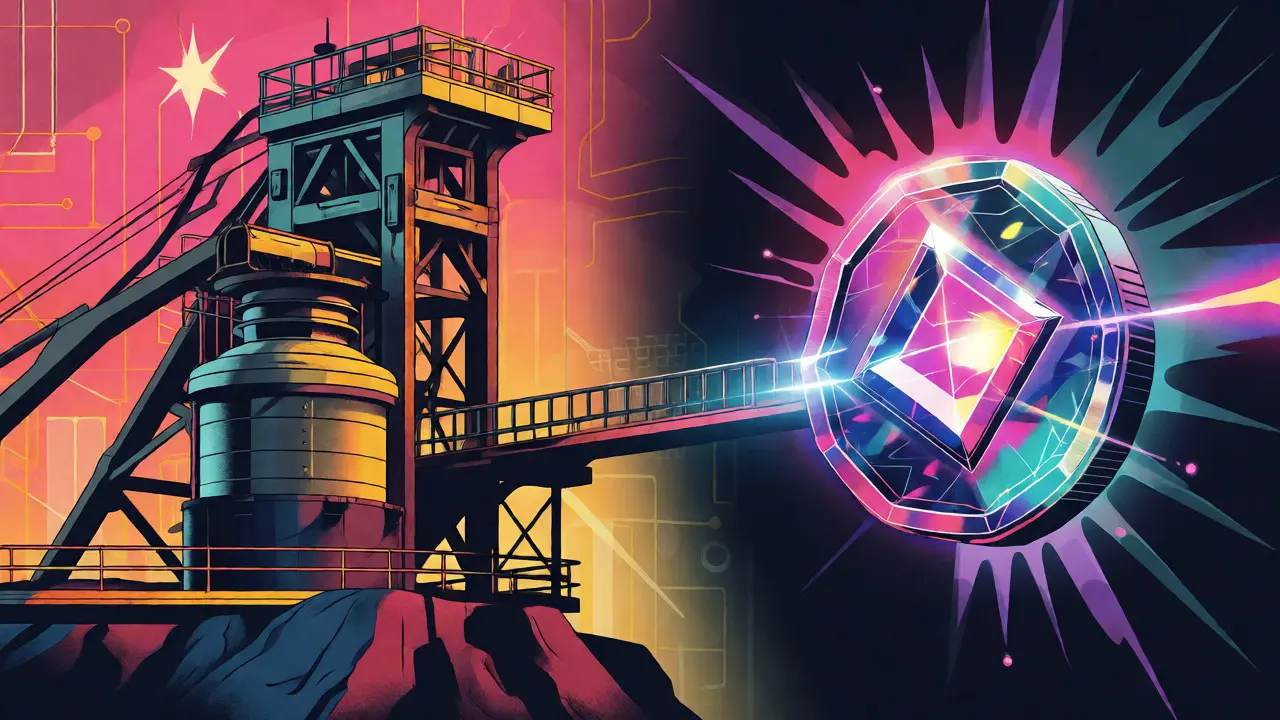Abstract bridge connecting mining hardware to a digital NFT asset