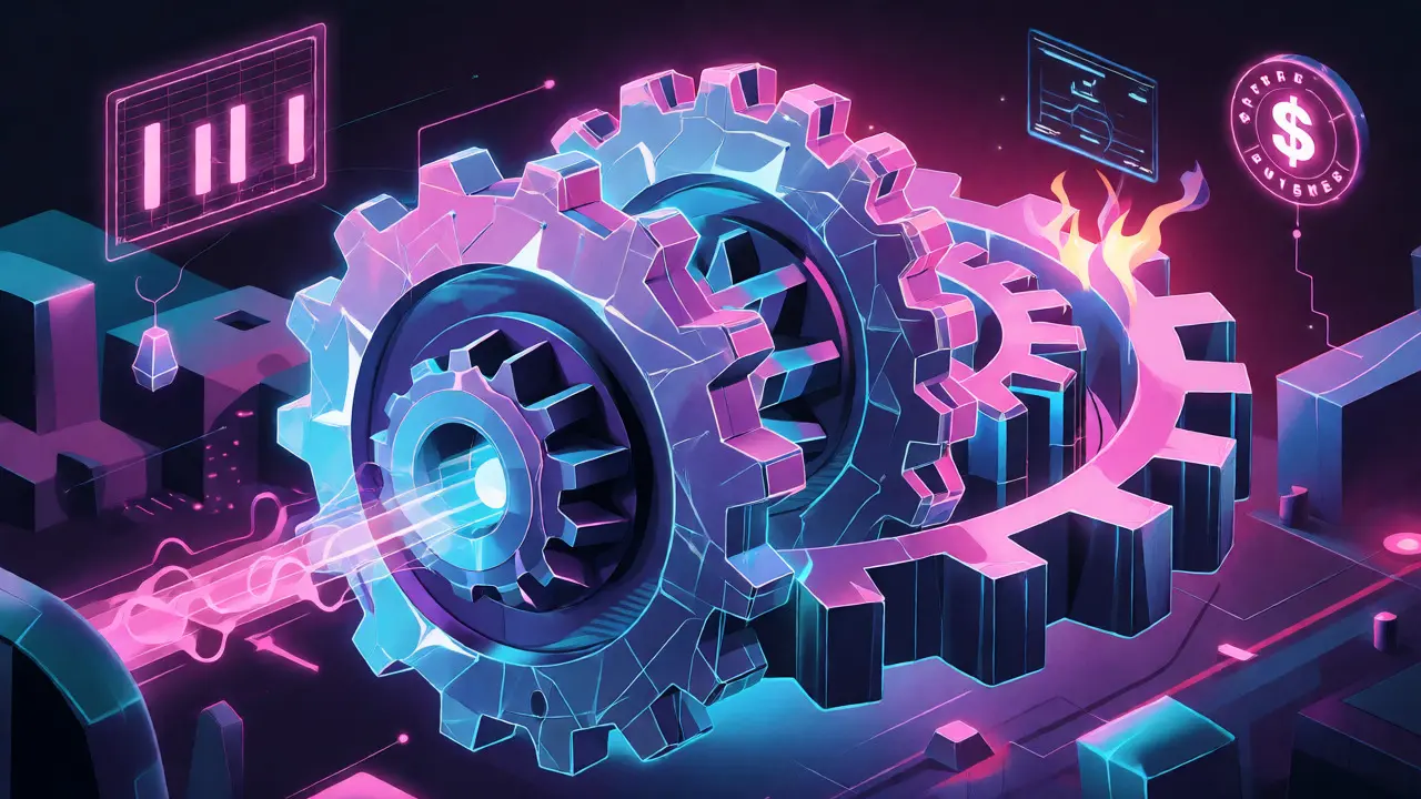 Abstract mechanical gears representing ve(3,3) tokenomics and voting power