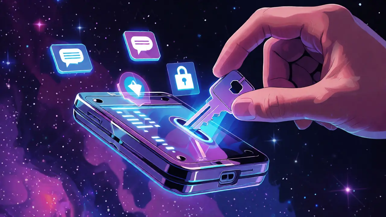 Futuristic wallet connection scene with floating chat and governance icons