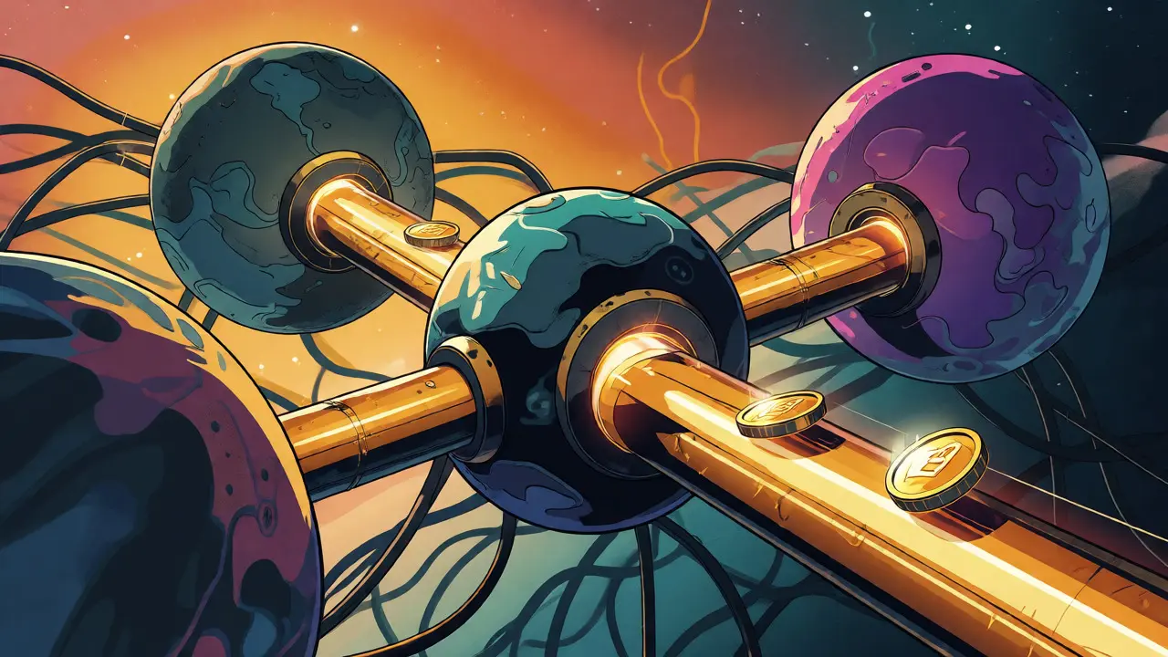 ULTI tokens flowing seamlessly between three blockchain planets via OFT standard